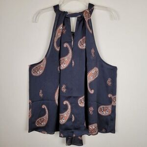 Ryegrass Black Sleeveless Blouse Paisley Print Back Scarf Tie Neck Size 2X NWT